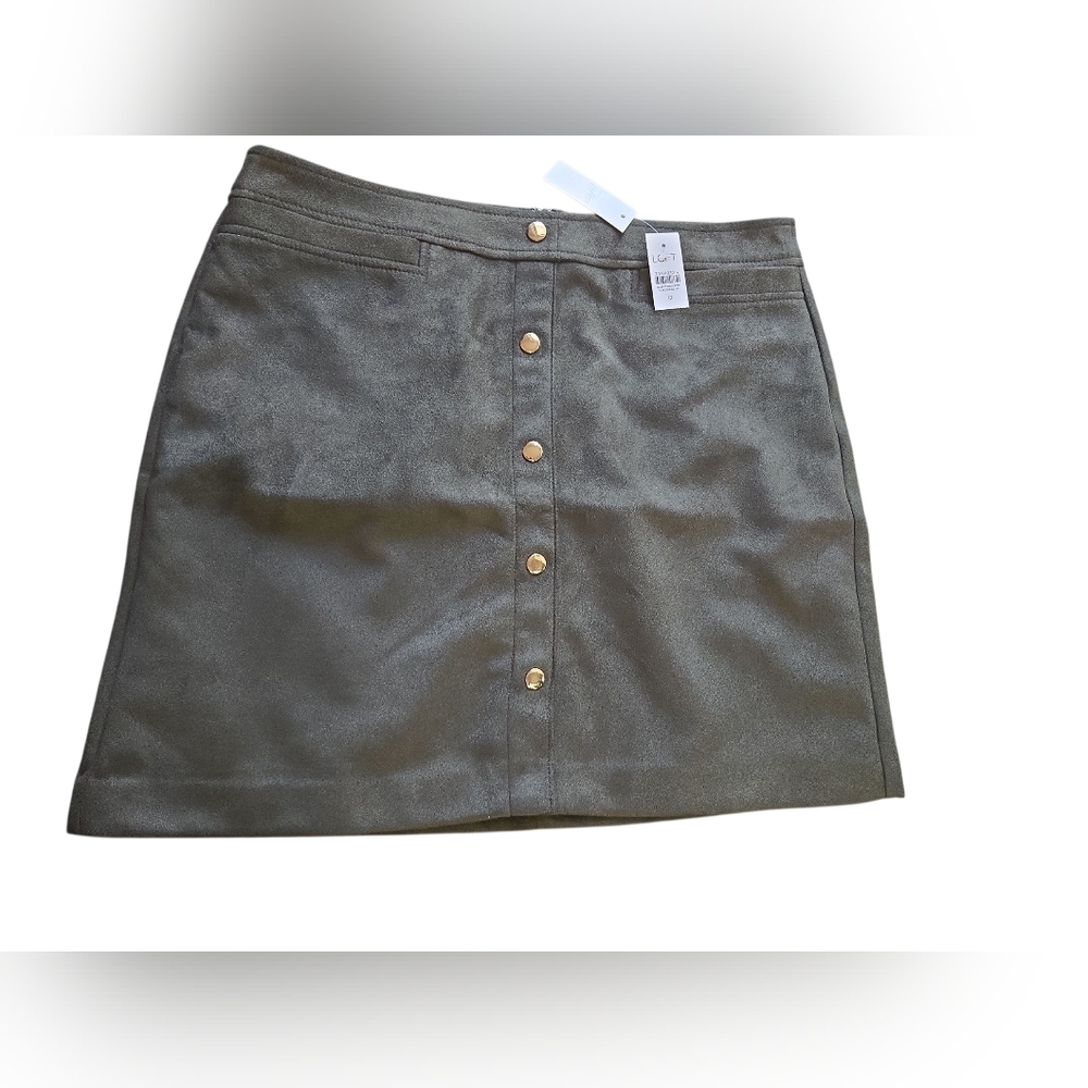 NWT LOFT Green Button-Front Mini Skirt ~ Size 12~ 90s Inspo Academia‎ Fall